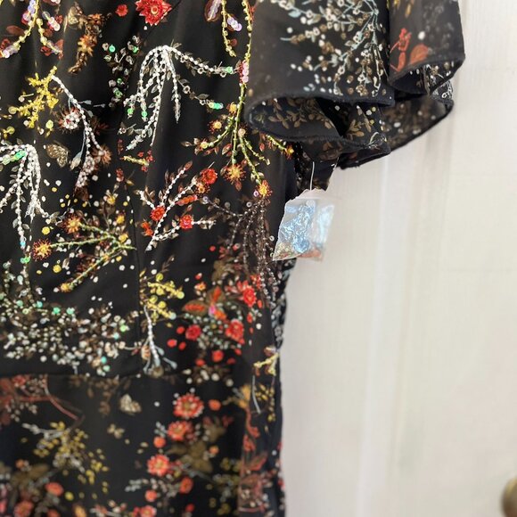 Modcloth Woman's Beaded Embellished Sequin Floral A-Line Midi Dress Sz Lr - Picture 5 of 12